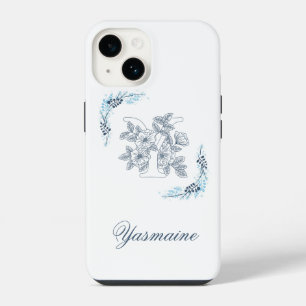 Initiële "Y" Blauwe Monogram Rustige Bloem iPhone 14 Hoesje