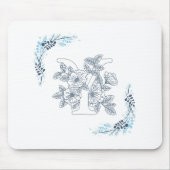 Initiële "Y" Blauwe Monogram Rustige Bloem Muismat (Voorkant)