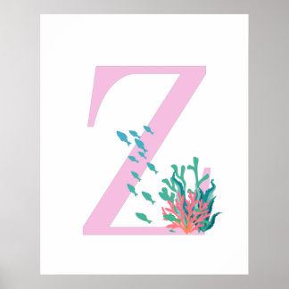 Initiële Z Monogram Roze Teal Oceaan Poster