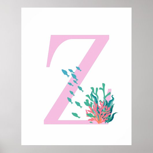 Initiële Z Monogram Roze Teal Oceaan Poster (Voorkant)