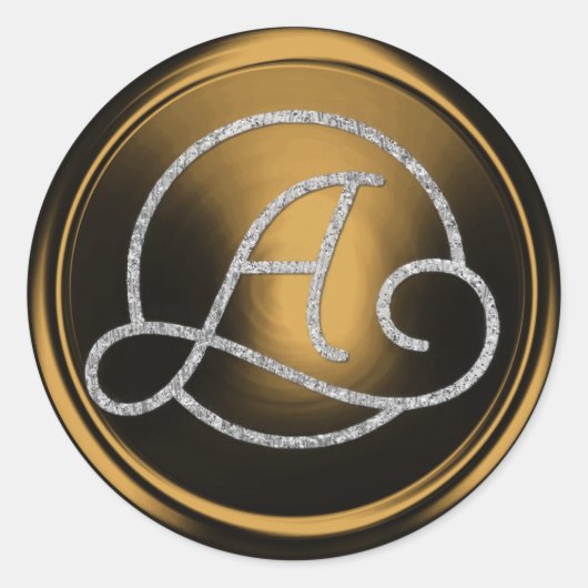 INITIËLE Zilveren Cirkel Monogram Brons Ronde Sticker (Voorkant)