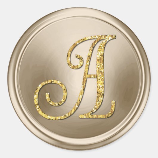 INITIËLEN Goud Monogram 3 Champagne Ronde Sticker (Voorkant)
