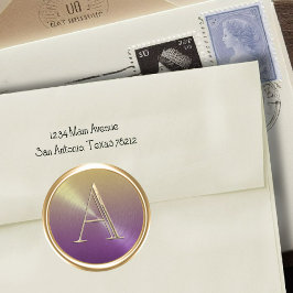 INITIËLEN Gouden Monogram op Paarse Ombre Ronde Sticker