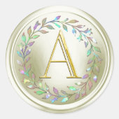 INITIËLEN Gouden Schreef Monogram Off White Krans Ronde Sticker (Voorkant)
