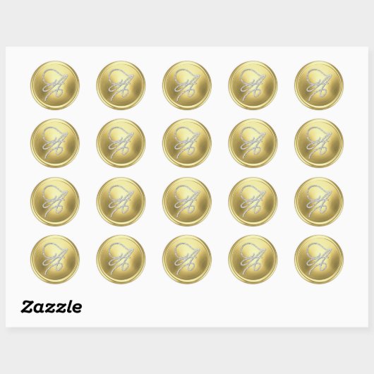 INITIËLEN Silver Script Monogram Soft Gold Ronde Sticker (Vel)