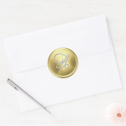 INITIËLEN Silver Script Monogram Soft Gold Ronde Sticker (Envelop)