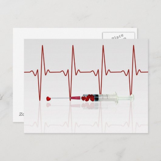 Injectie met rood hart briefkaart (Voorkant / Achterkant)