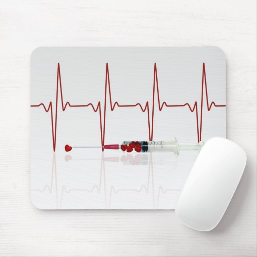 Injectie met rood hart muismat (Met muis)