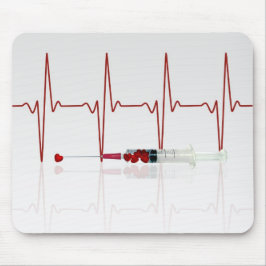 Injectie met rood hart muismat