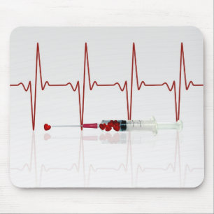 Injectie met rood hart muismat