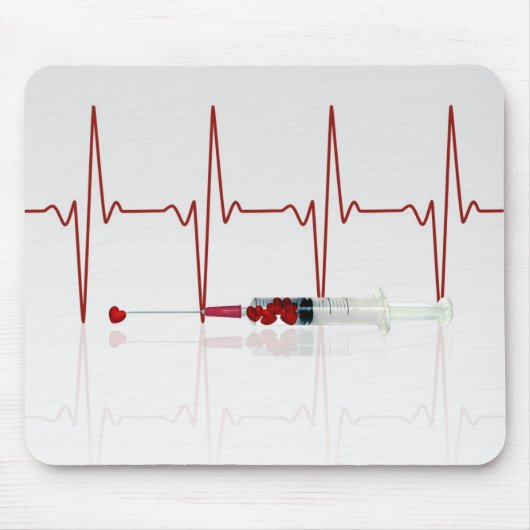 Injectie met rood hart muismat (Voorkant)