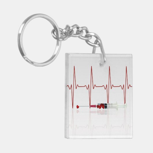 Injectie met rood hart sleutelhanger (Voorkant Links)
