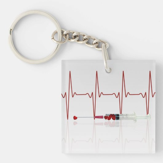 Injectie met rood hart sleutelhanger (Voorkant)