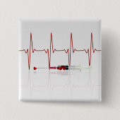 Injectie met rood hart vierkante button 5,1 cm (Voorkant)