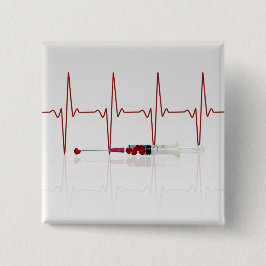 Injectie met rood hart vierkante button 5,1 cm