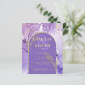 Ink Abstract PAARS GOLD Lavender Wedding INVITE (Staand voorkant)