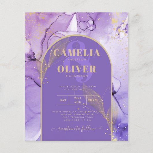 Ink Abstract PAARS GOLD Lavender Wedding INVITE (Voorkant)