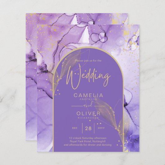 Ink Abstract PAARS GOLD Lavender Wedding INVITE (Voorkant / Achterkant)