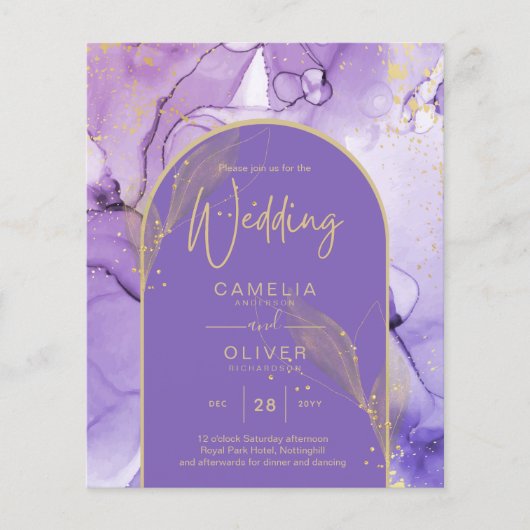 Ink Abstract PAARS GOLD Lavender Wedding INVITE (Voorkant)