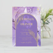 Ink Abstract PAARS GOLD Lavender Wedding INVITE Kaart (Staand voorkant)