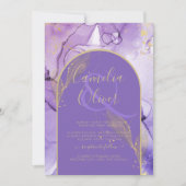 Ink Abstract PAARS GOLD Lavender Wedding INVITE Kaart (Voorkant)