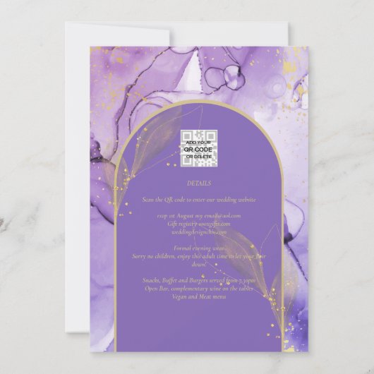 Ink Abstract PAARS GOLD Lavender Wedding INVITE Kaart (Achterkant)