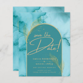 INK Abstracte Turquoise Blauwgroen Gold Wedding Sa