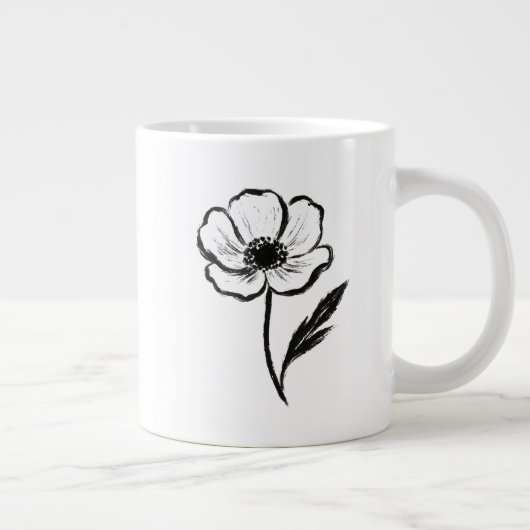 Ink Anemone Minimalist Flower Brushstroke Art on Grote Koffiekop (Rechts)