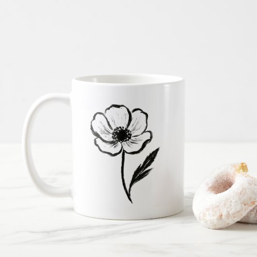 Ink Anemone Minimalist Flower Brushstroke Art on  Koffiemok (Met donut)