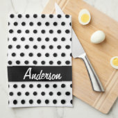 Ink Black Polkadot Pattern Theedoek (Quarter Fold)