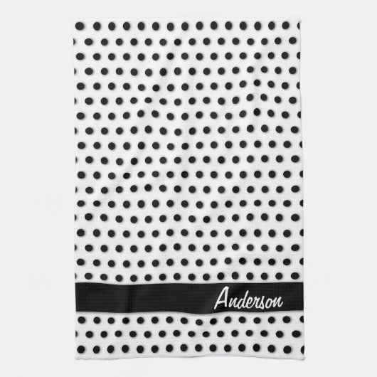 Ink Black Polkadot Pattern Theedoek (Verticaal)