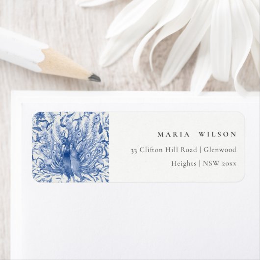 Ink Blue Classy  Waterverf Peacock Adres Etiket (Insitu)