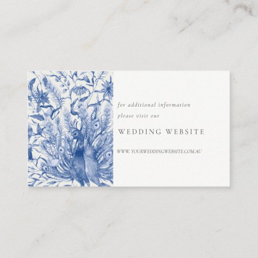 Ink Blue Classy Waterverf Peacock Weddenschap Webs Informatiekaartje (Achterkant)