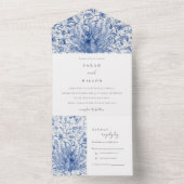 Ink Blue Classy  Waterverf Peacock Wedding All In One Uitnodiging (Binnen)