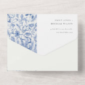 Ink Blue Classy  Waterverf Peacock Wedding All In One Uitnodiging (Achterkant)