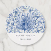 Ink Blue Classy Waterverf Peacock Wedding Bedankjes Labels (Voorkant)