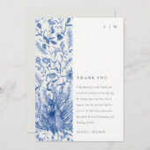 Ink Blue Classy Waterverf Peacock Wedding Bedankkaart (Voorkant / Achterkant)