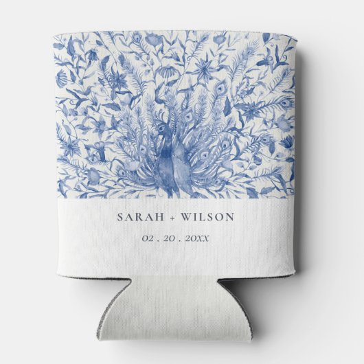 Ink Blue Classy Waterverf Peacock Wedding Blikjeskoeler (Achterkant)