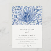 Ink Blue Classy  Waterverf Peacock Wedding Kaart (Voorkant / Achterkant)