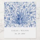 Ink Blue Classy  Waterverf Peacock Wedding Wijn Etiket (Enkel label)