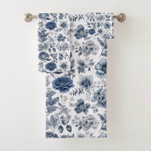 Ink Blue Floral Bad Handdoek (Insitu)