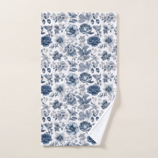 Ink Blue Floral Bad Handdoek (Handdoek)