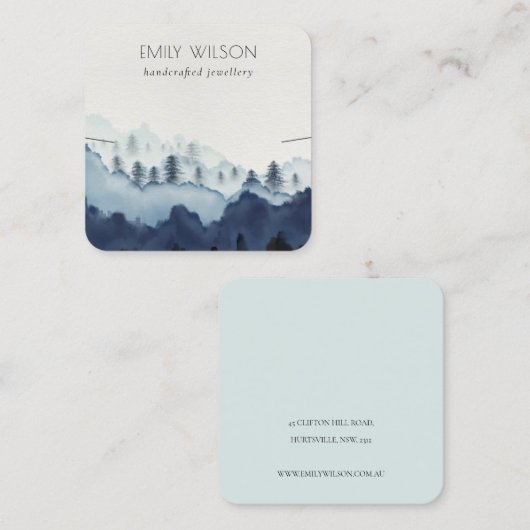 Ink Blue Navy Pine Bossen Mountain Earning Display Vierkante Visitekaartje (Voorkant / Achterkant)