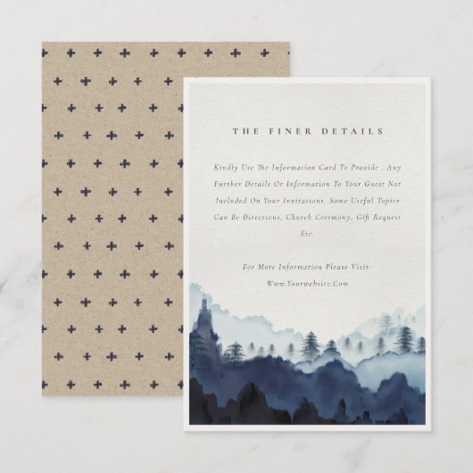 Ink Blue Navy Pine Bossen Mountain Weddenschap Det Informatiekaartje (Voorkant / Achterkant)