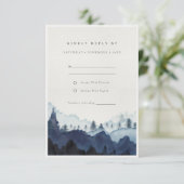 Ink Blue Navy Pine Bossen Mountain Weddenschap RSV Informatiekaartje (Staand voorkant)