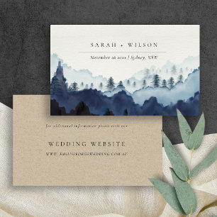 Ink Blue Navy Pine Bossen Mountain Wedding Website Visitekaartje