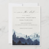 Ink Blue Pine Bossen Mountain Save the Date Kaart (Voorkant)
