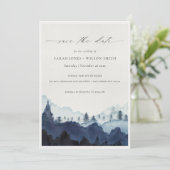 Ink Blue Pine Bossen Mountain Save the Date Kaart (Staand voorkant)