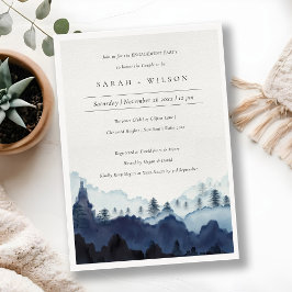 Ink Blue Pine Bossen Mountain Verloving Invite Bedankkaart