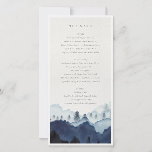 Ink Blue Pine Bossen Mountain Wedding Menu Kaart (Voorkant)